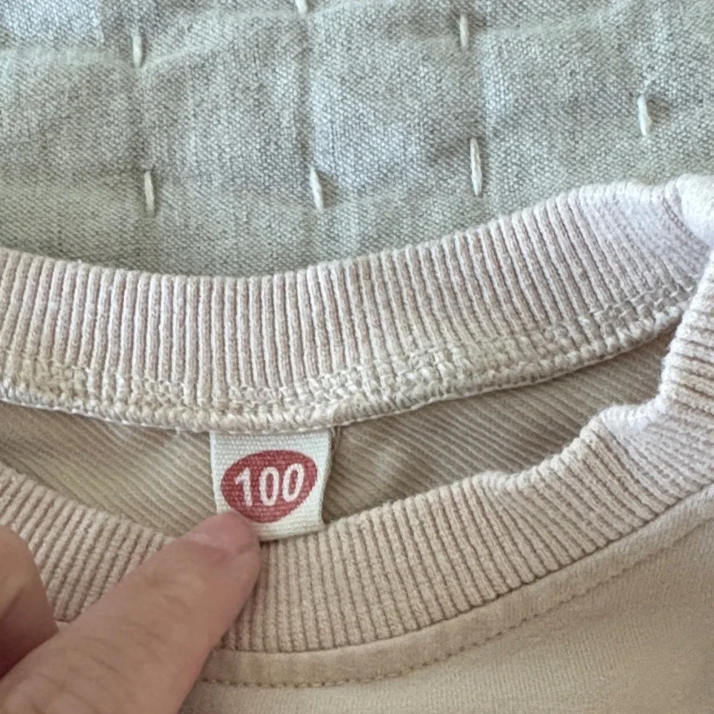 Beige Ribbed Collar Sweatshirt